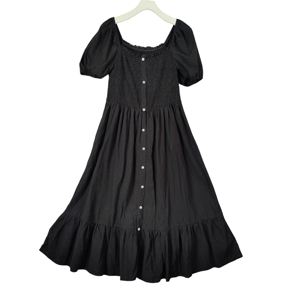 GOMORN Women Cottagecore Peasant Romantic Midi Dress 12 Black‎ Smock Puff Sleeve